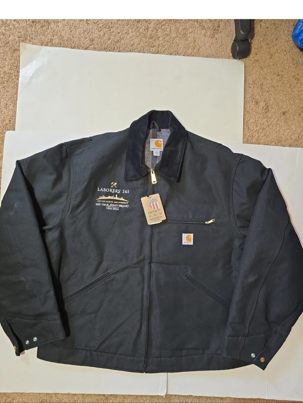 Carhartt Detroit Black Duck Canvas Jacket with Union Logo J001 Size XL